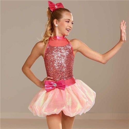 Pre-Owned Costume Large Child Peach Curtain Call E2080 Jazz Tap Clogging Musical Theater Sequin Dress Bubble Skirt