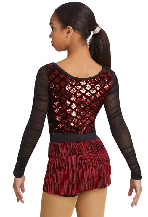 Pre-Owned Costume Weissman  11475 Medium Child Red Fringe Jazz Latin Sequin