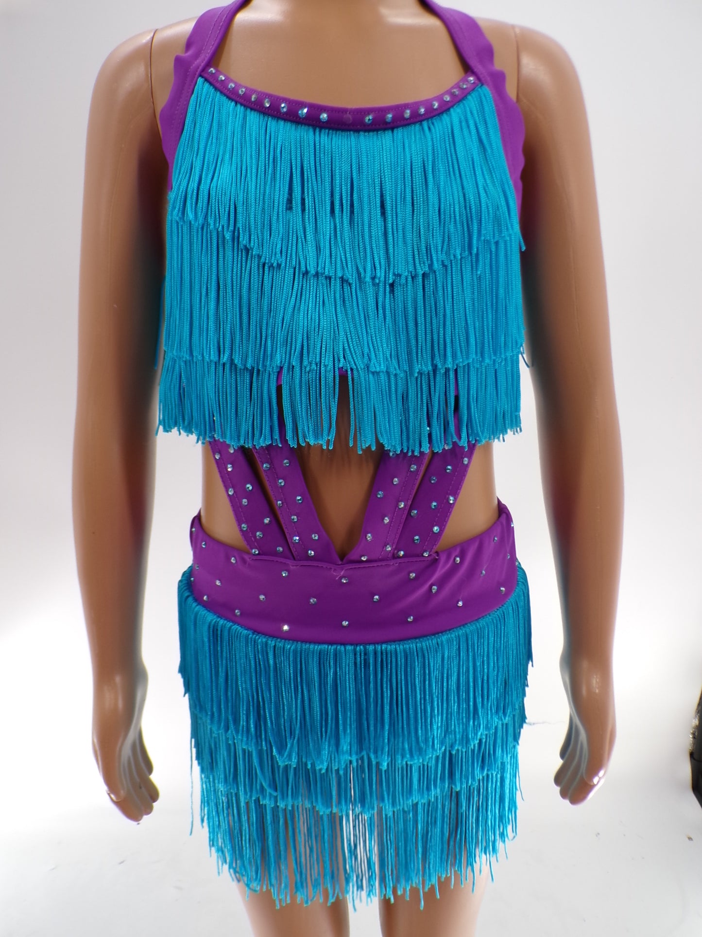 Pre-Owned Costume Weissman   Intermediate Child Turquoise Fringe Jazz Tap Rhinestones 1