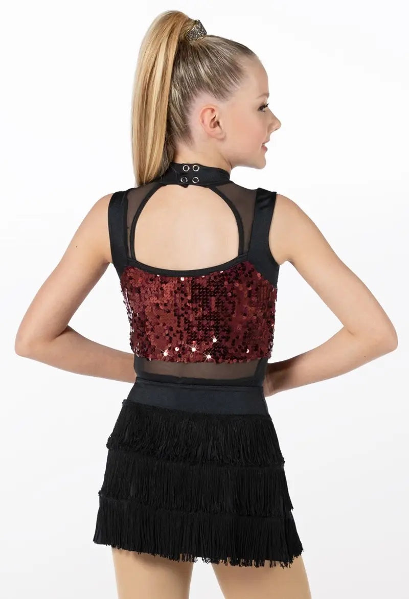 Pre-Owned Costume Weissman  13499 Large Child Burgundy 3 in 1 Jazz Sequin