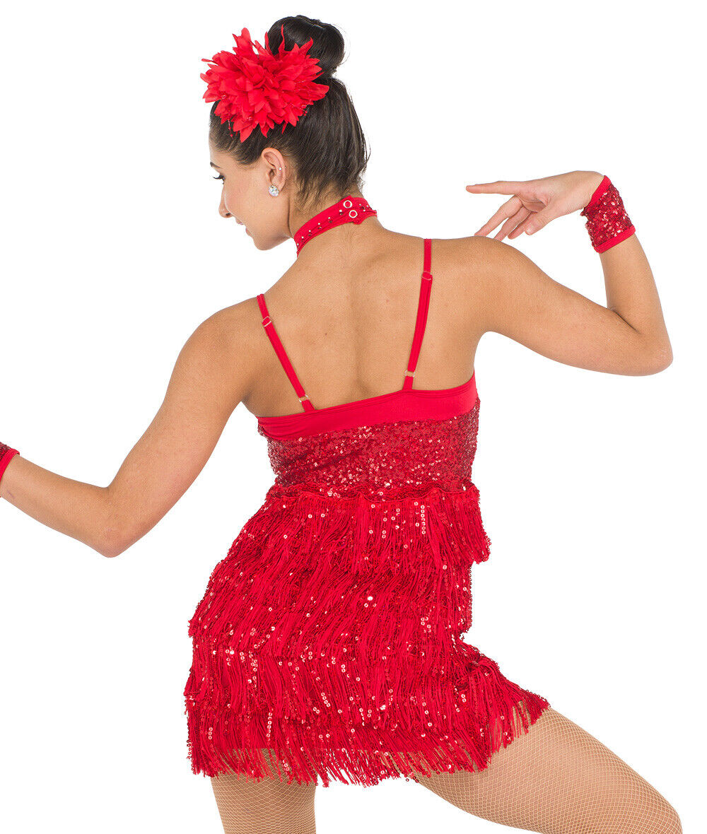 Pre-Owned Costume Wish Come True V2233 Medium Adult Red Fringe Jazz Sequin