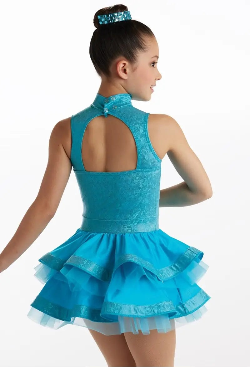 Pre-Owned Costume Weissman  16231 Medium Child Turquoise Skirt Jazz Tap Sequns