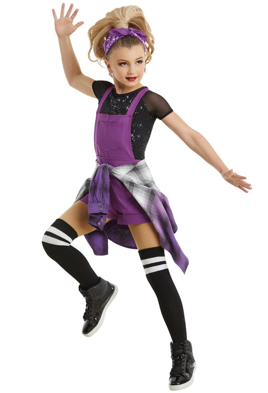 Pre-Owned Costume Weissman  10924 Medium Child Purple Overalls  Hip Hop Sequin