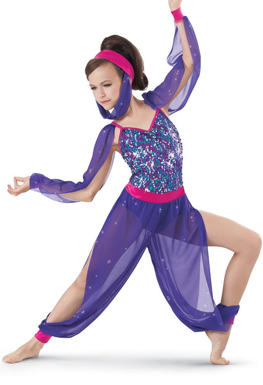 Pre-Owned Costume Weissman  8384 Medium Child Purple  Jazz Sequin Genie Arabian