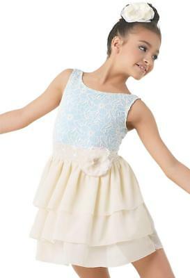 Pre-Owned Costume Medium Child Blue Weissman 9402 Lyrical Ballet Contemporary Lace Dress
