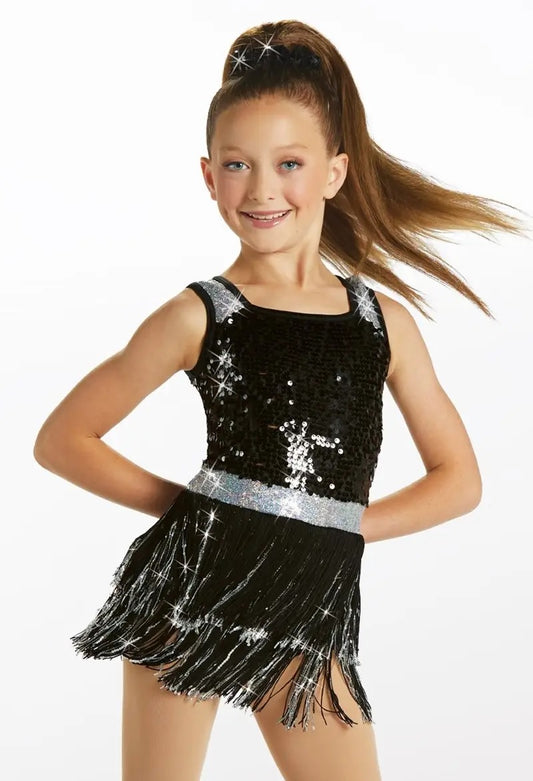 Pre-Owned Costume Weissman 15452 Large Child Black Fringe Skirt Jazz Sequins