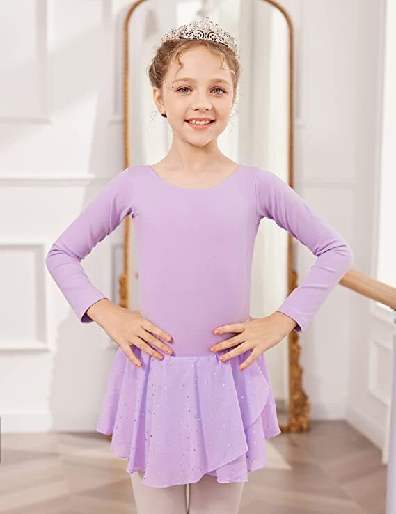 Pre-Owned Leotard Dress Long Sleeve Lavender Large Child Heart Back Sparkle Skirt