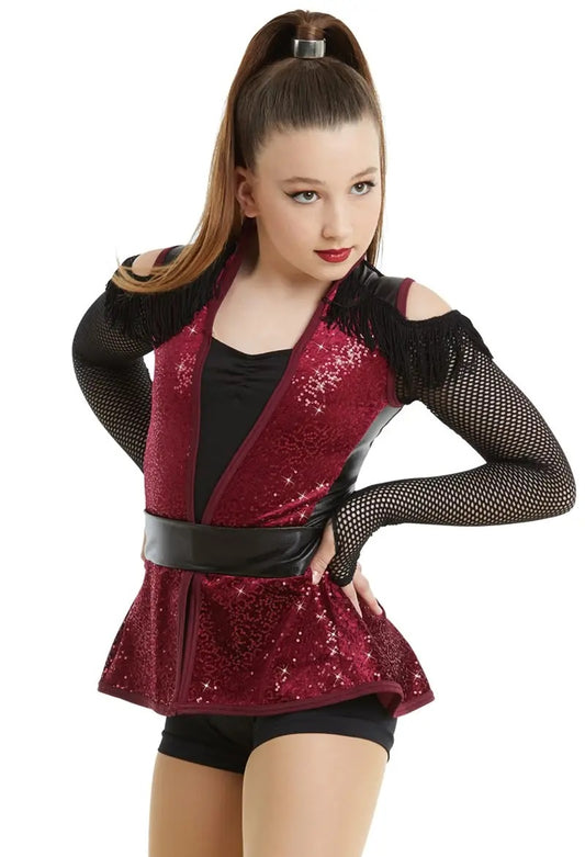 Pre-Owned Costume Weissman  11481 Small Adult Burgundy Unitard Jazz Sequin