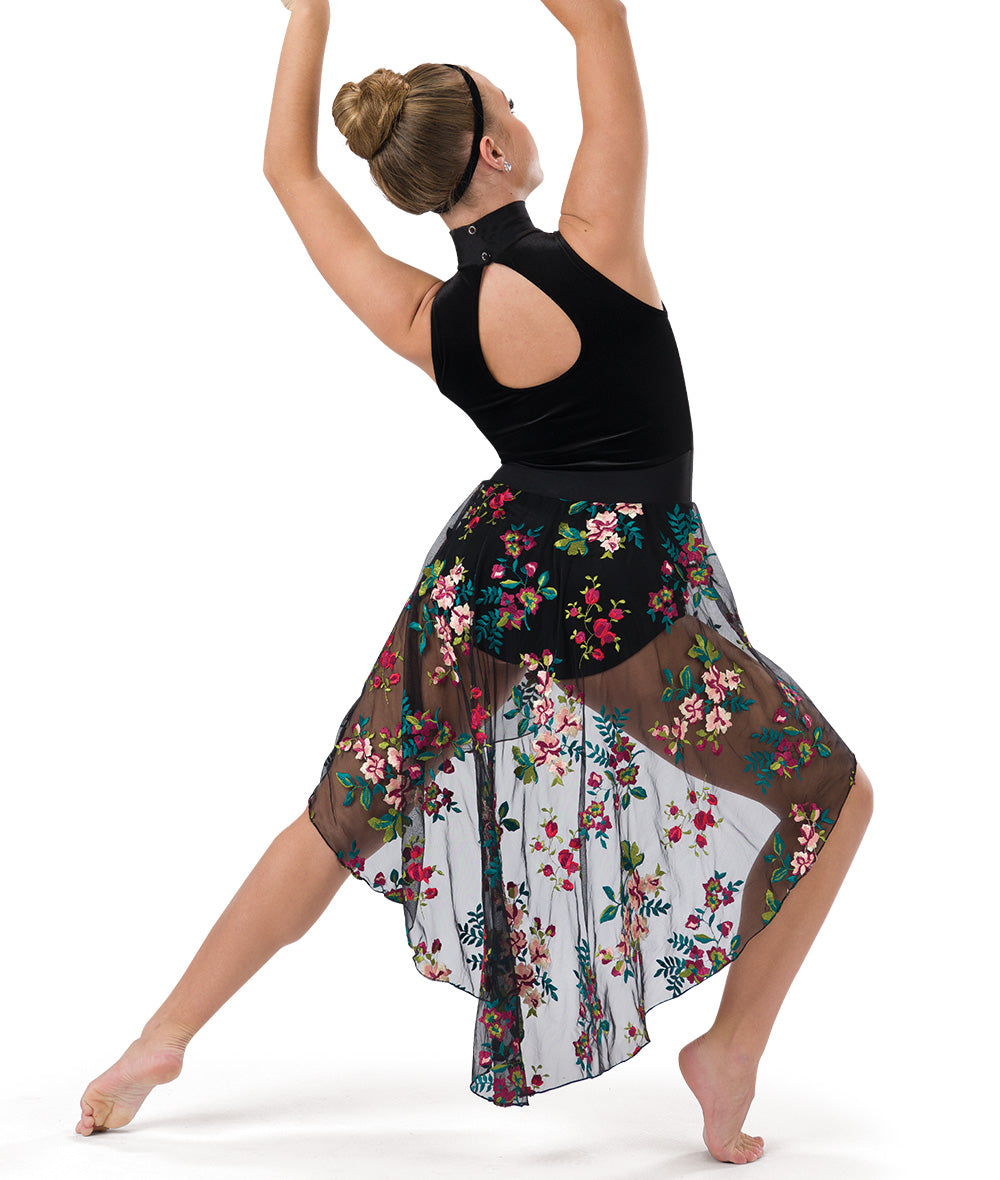 Pre-Owned Costume Small Adult Black A Wish Come True 686 Lyrical Ballet Contemporary Rhinestones Floral Dress