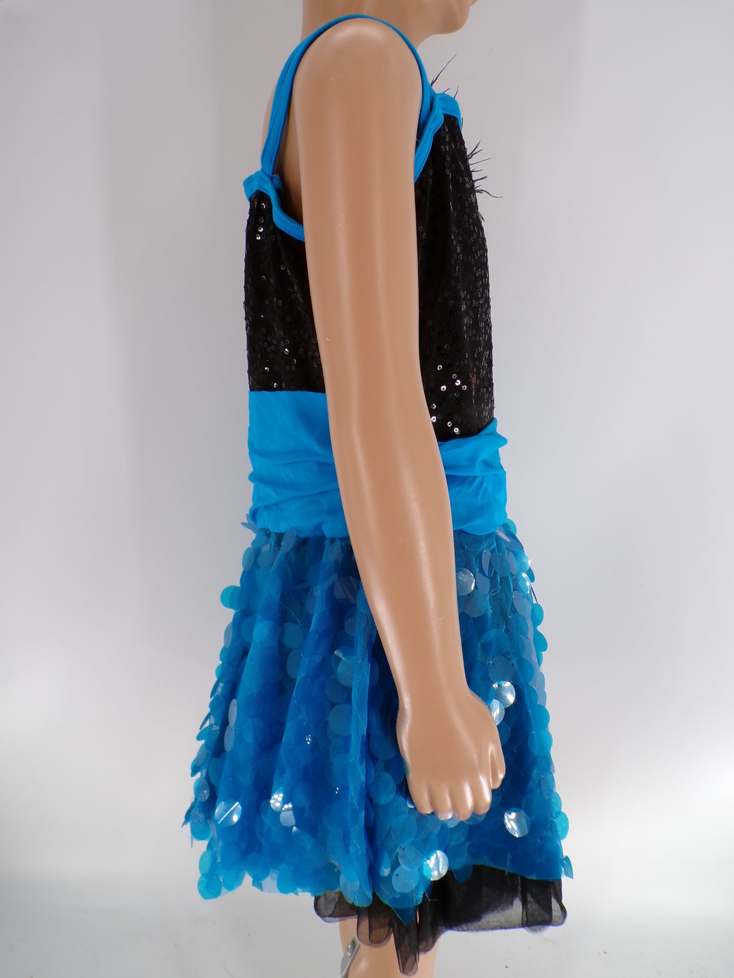 Pre-Owned Costume Weissman  7806 Medium Child Turquoise Dress Jazz Musical Sequins