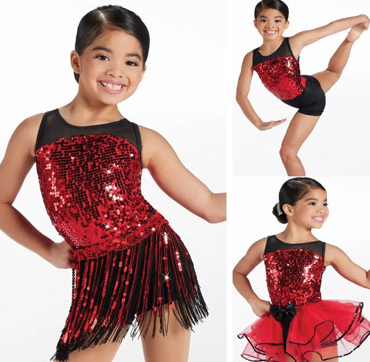 Pre-Owned Costume Weissman  14410 Small Child Red 3in1 Ballet Jazz Tap Sequin