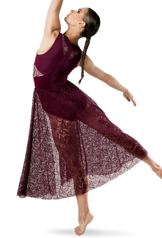 Pre-Owned Costume Medium Adult Burgundy Balera D10403 Lyrical Contemporary Ballet Lace Dress Mock Neck