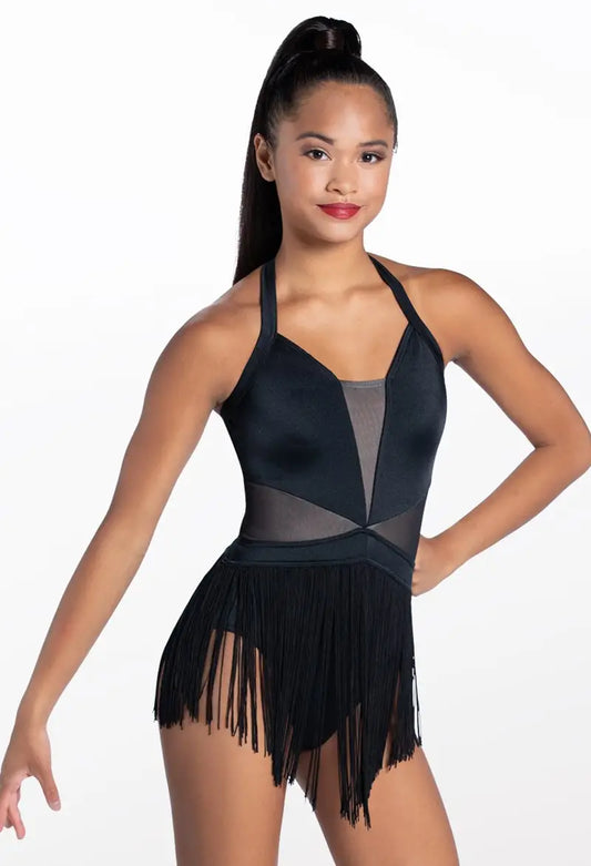 Pre-Owned Costume XL Adult Black Balera D11359 Jazz Tap Clogging Latin Fringe Sequin