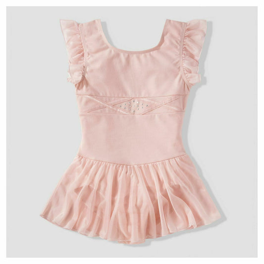Pre-Owned Leotard Dress Child XS 4-5 Lt Pink Freestyle Flutter Sleeve Cotton