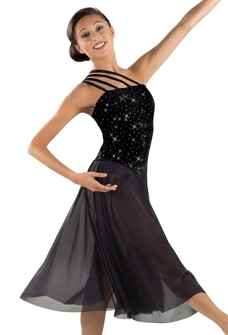 Pre-Owned Costume Lyrical Large Adult Black Balera Sparkle Dress Contemporary