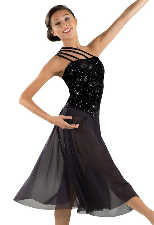 Pre-Owned Costume Lyrical Large Adult Black Balera Sparkle Dress Contemporary