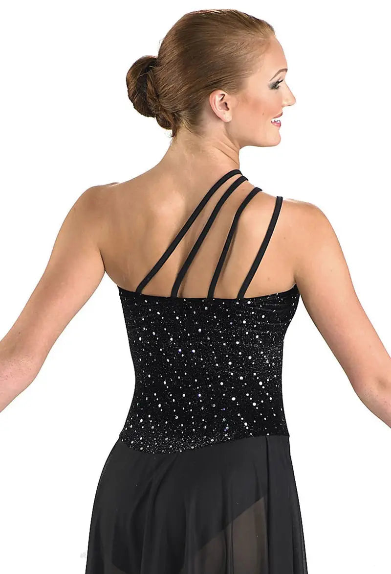 Pre-Owned Costume Lyrical Large Adult Black Balera Sparkle Dress Contemporary