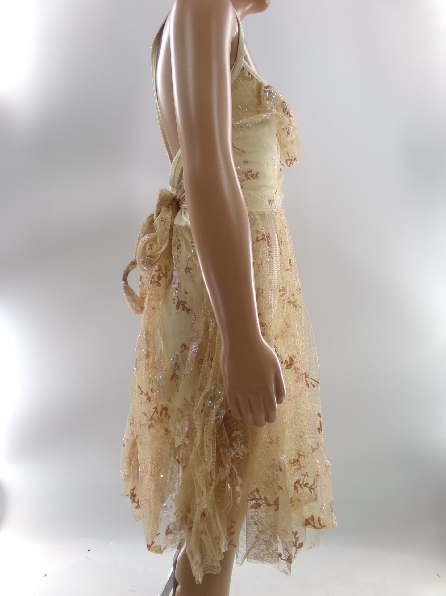 Pre-Owned Leotard Large Child Gold Weissman D3717 Lyrical Contemporary Ballet Glitter Lace Leotard
