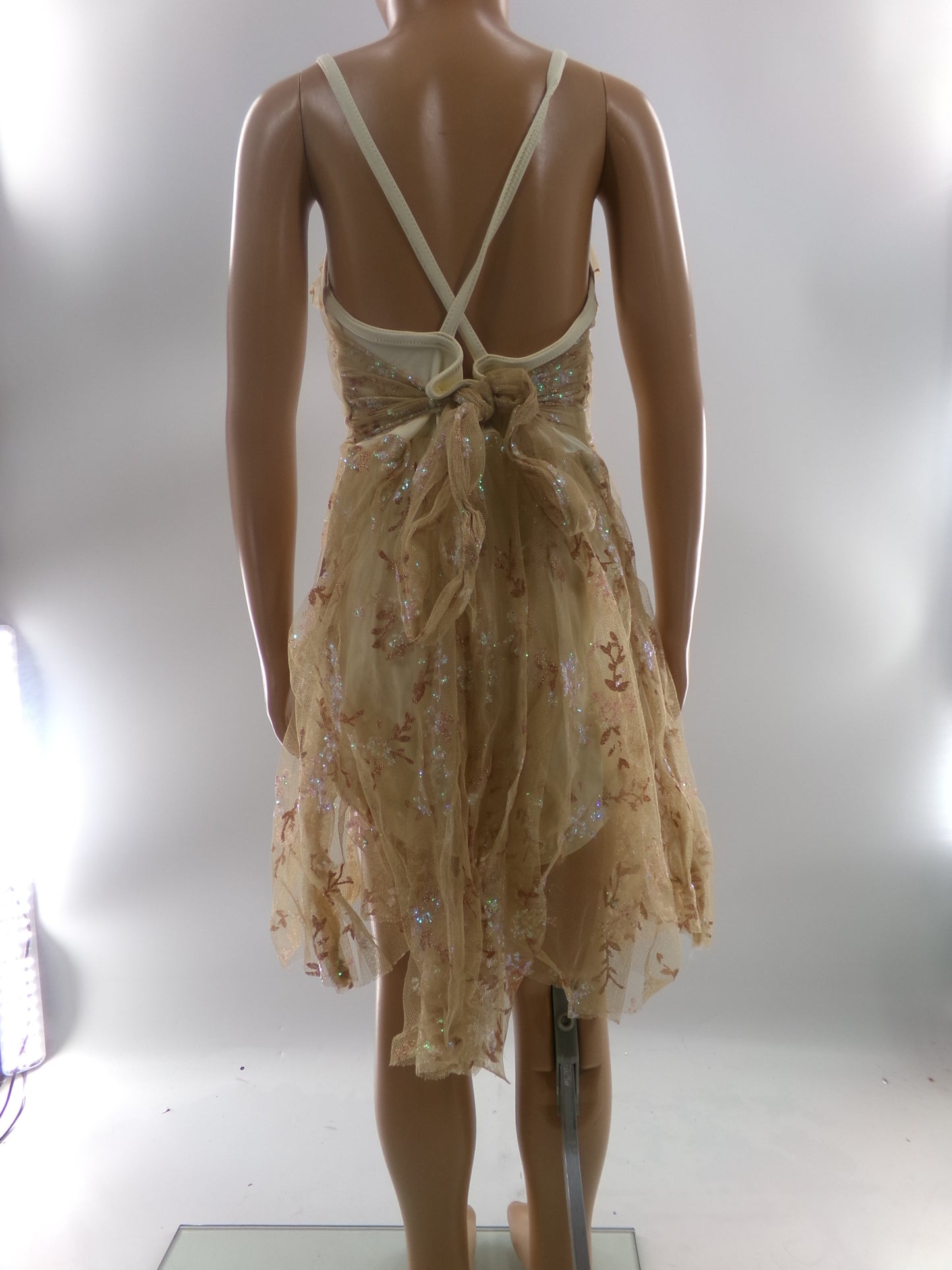 Pre-Owned Leotard Large Child Gold Weissman D3717 Lyrical Contemporary Ballet Glitter Lace Leotard