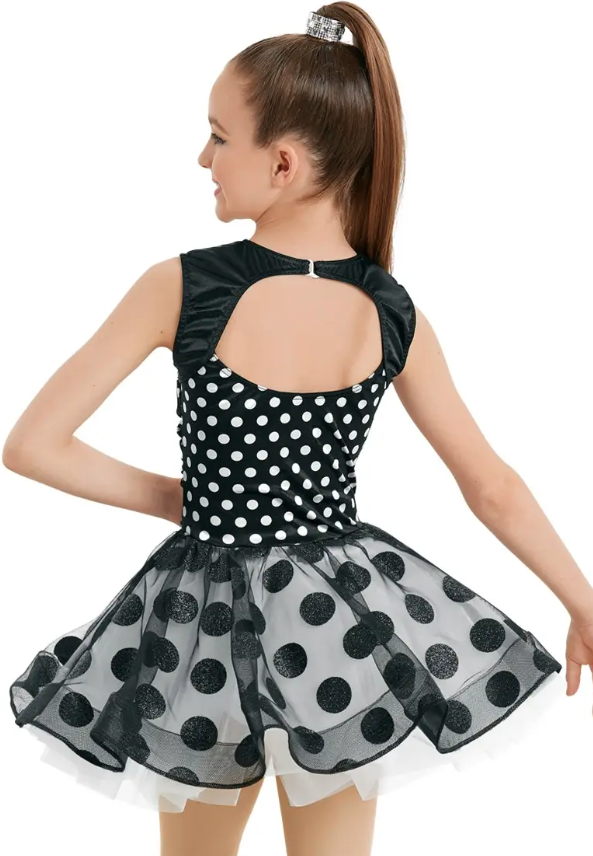 Pre-Owned Costume Medium Child Black Weissman 11152 Tap Jazz Clogging Musical Theater Polka Dots Dress