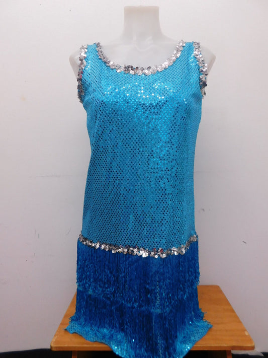 Pre-Owned Costume Joanna   Medium Adult Turquoise Fringe Jazz Tap Sequin Flapper