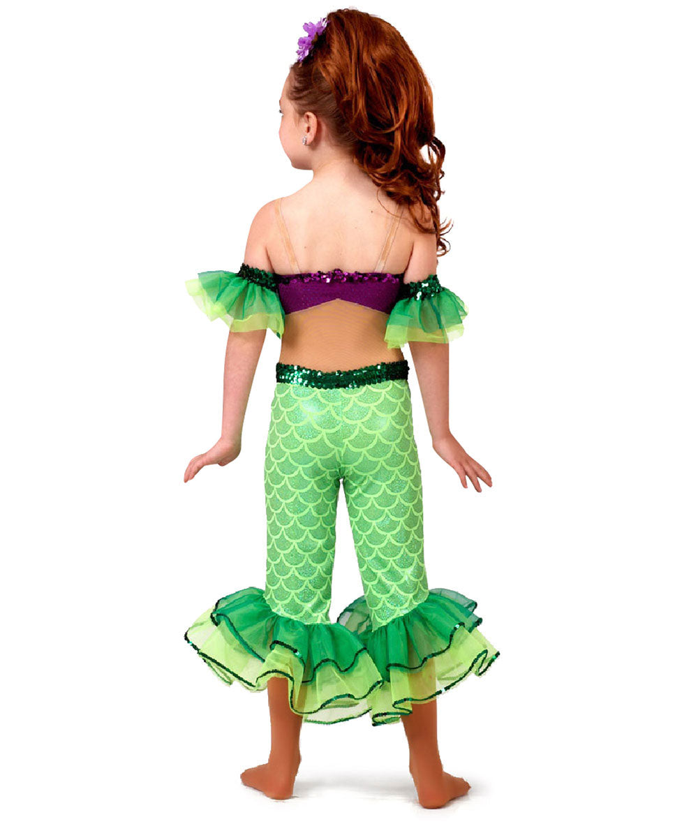 Pre-Owned Costume Medium Child Green A Wish Come True 5093 Jazz Musical Theater Mermaid Unitard Sequin Mesh
