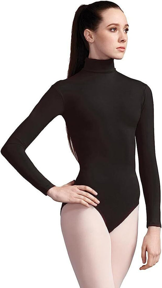 Pre-Owned Leotard Medium Child Black Alleson Ballet Jazz Contemporary Long Sleeve Mock Neck