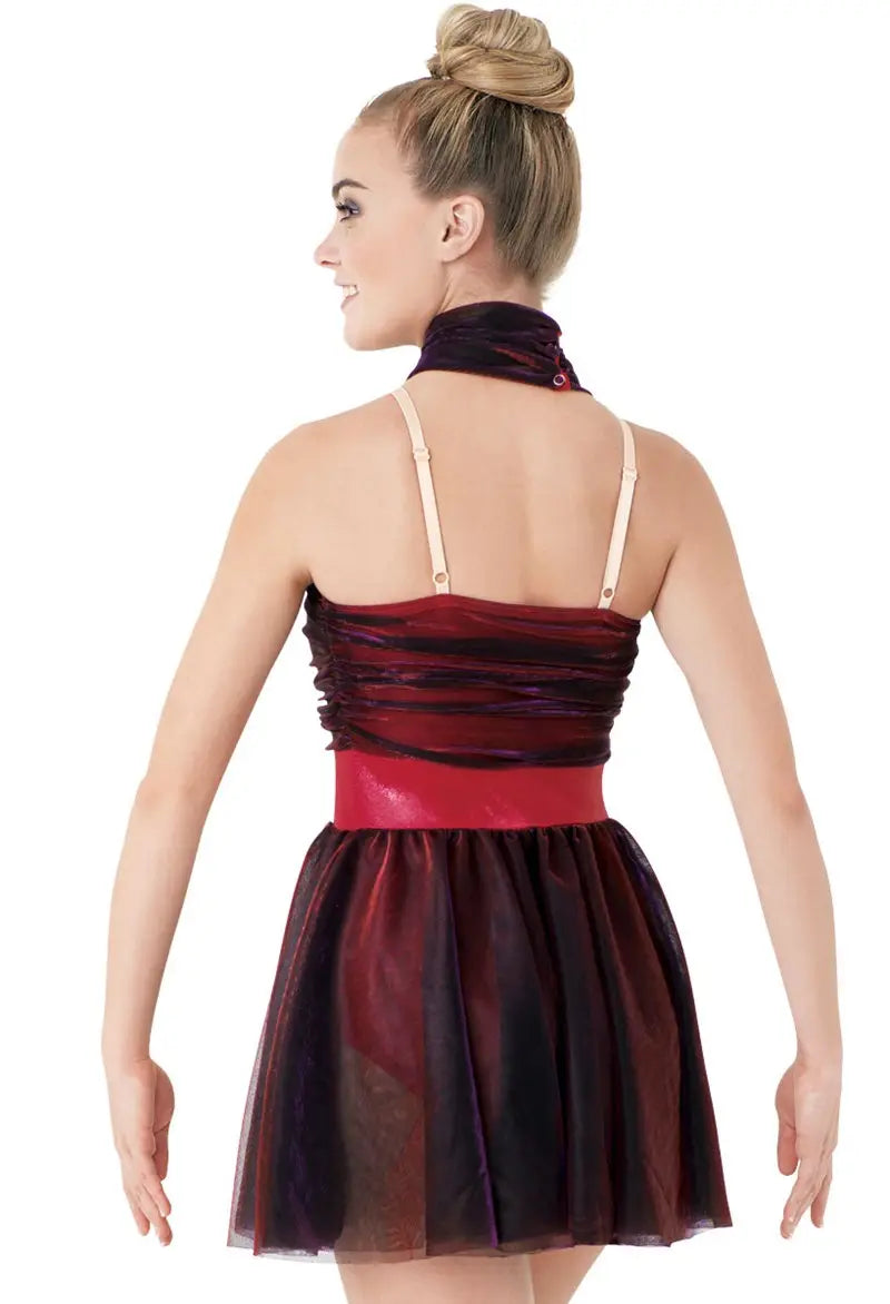 Pre-Owned Costume Medium Child Red Weissman D8336 Lyrical Contemporary Jazz Shiny Draping Dress