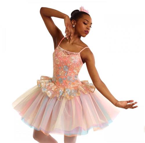 Pre-Owned Costume Medium Child Peach Curtain Call E2115 Ballet Pointe YAGP Tutu Embroidery