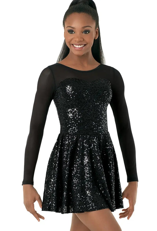 Pre-Owned Costume Large Child Black Balera D9504 Jazz Tap Musical Theater Baton Dress Sequin