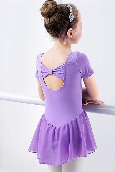 Pre-Owned Leotard Dress Hot Pink Medium Child Bow Back Short Sleeve Cotton