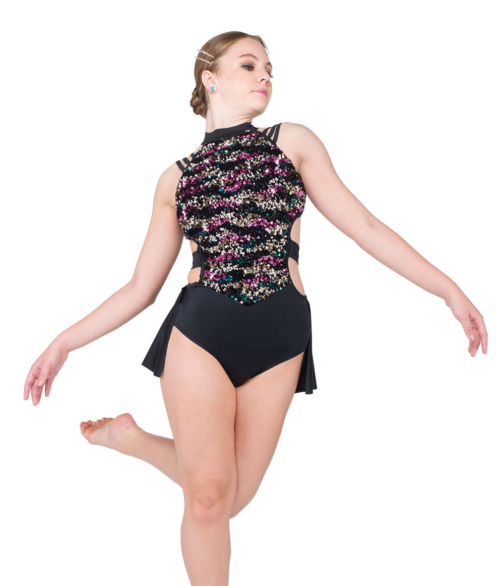 Pre-Owned Costume XL Child Black A Wish Come True 25043 Jazz Contemporary Tap Sequin Straps