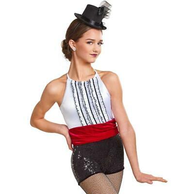 Pre-Owned Costume Medium Adult White Curtain Call E1786 Jazz Tap Musical Theater Tuxedo Ruffles Unitard