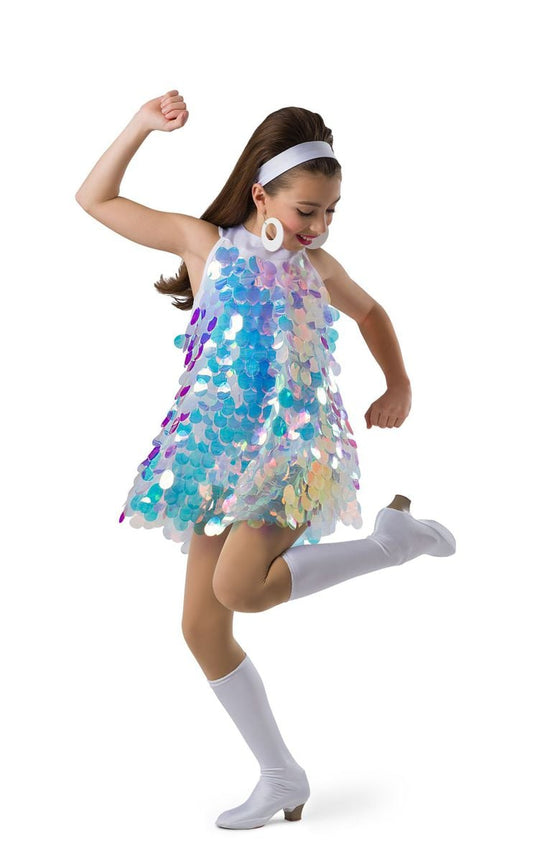 Pre-Owned Costume Gallery  19645 XL Adult White Sapngle Dress Jazz Sequin Disco