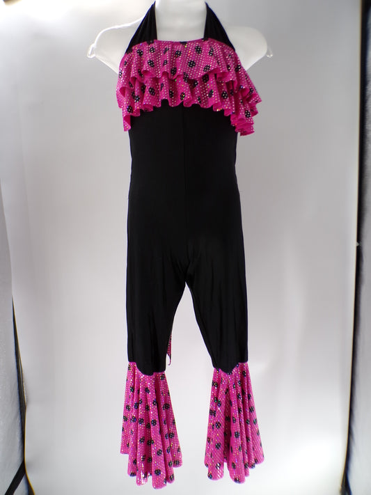 Pre-Owned Costume Leo's   Large Child Pink  Jumpsuit Jazz Sequin Disco