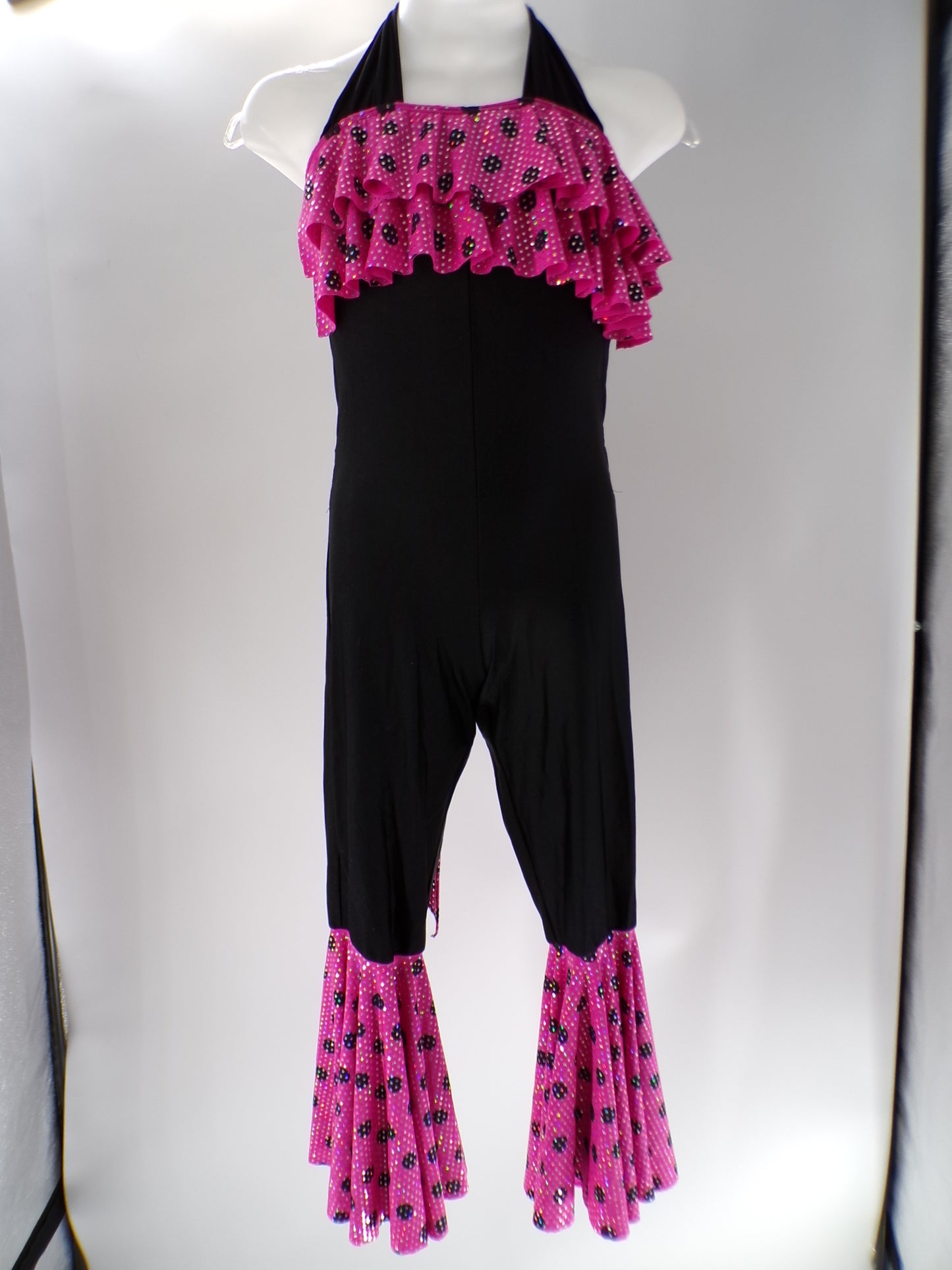 Pre-Owned Costume Leo's   Medium Child Pink Jumpsuit Jazz Sequin Disco