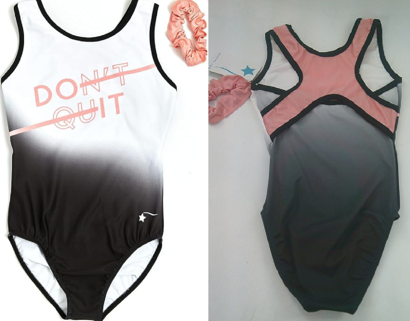New NEW Leotard Destira Do It Dont Quit Adult Large Peach Black White Gray Tumbling Acro