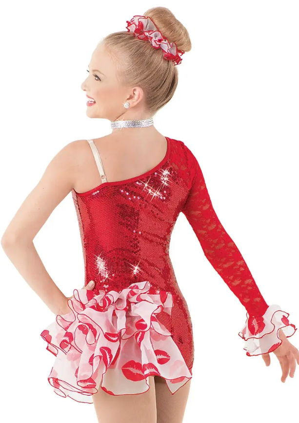 Pre-Owned Costume Weissman 8551 Small Adult Red Lip Print Jazz Baton Sequin