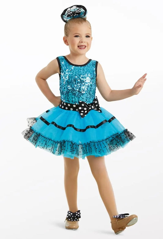 Pre-Owned Costume Weissman  11262 Large Child Blue Tutu Dress Jazz Tap Pageant Sequin