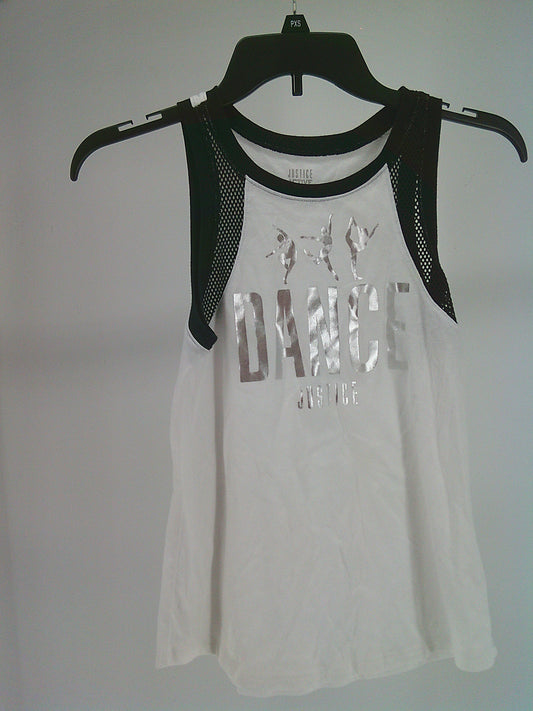 Pre-Owned Tank Top Justice   Large Child White Black  Ballet Jazz