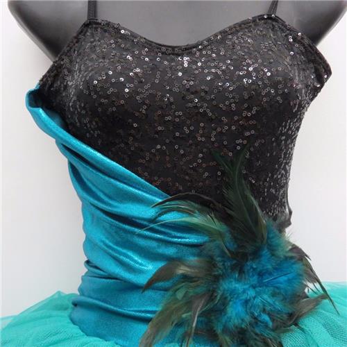 Pre-Owned Costume Curtain Call  C182 Large Child Teal Peacock feathers Ballet Sequin