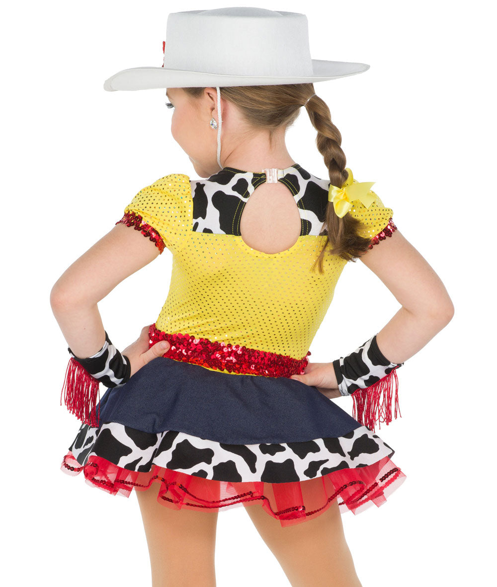 Pre-Owned Costume Medium Child Yellow A Wish Come True 19132 Tap Jazz Ballet Western Cow Print Dress Sequin