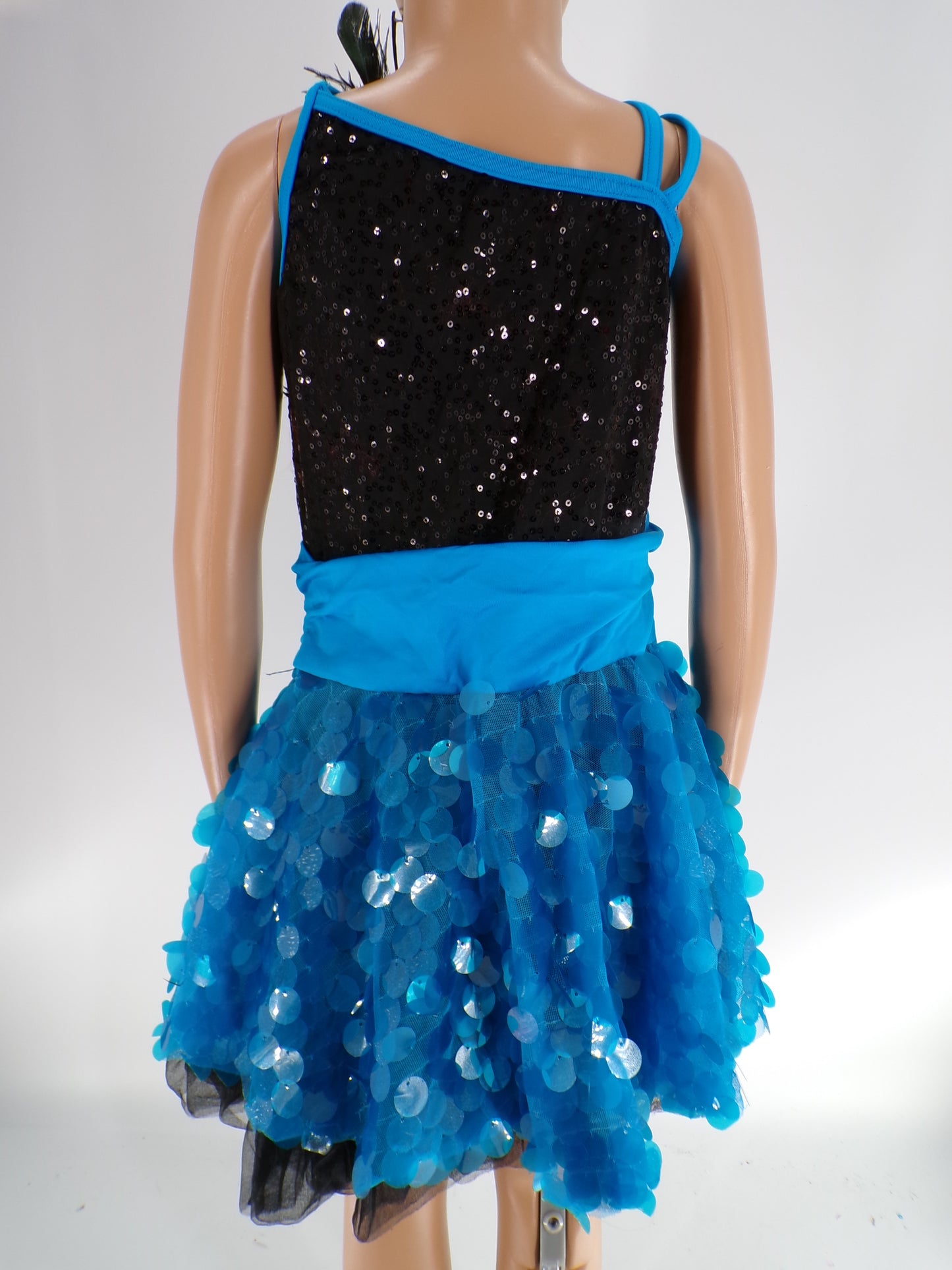 Pre-Owned Costume Weissman  7806 Medium Child Turquoise Dress Jazz Musical Sequins
