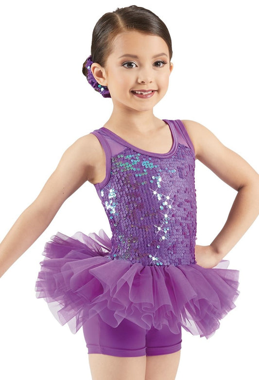 Pre-Owned Costume XS Child Purple Weissman 11832 Jazz Tap Clogging Musical Theater Sequin Dress Biketard