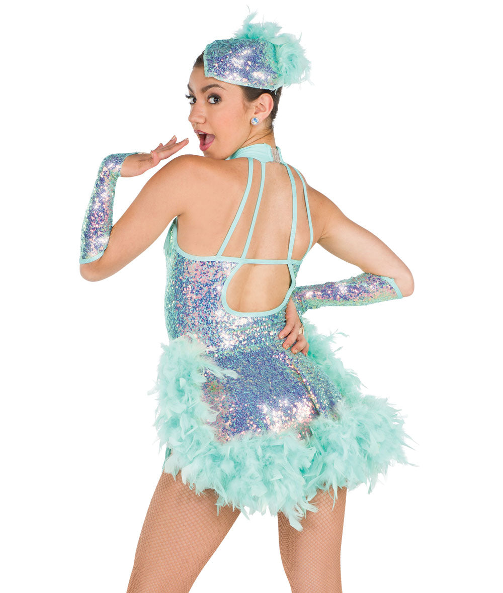 Pre-Owned Costume Large Adult Green A Wish Come True S234 Jazz Tap Musical Theater Feather Sequin Fringe