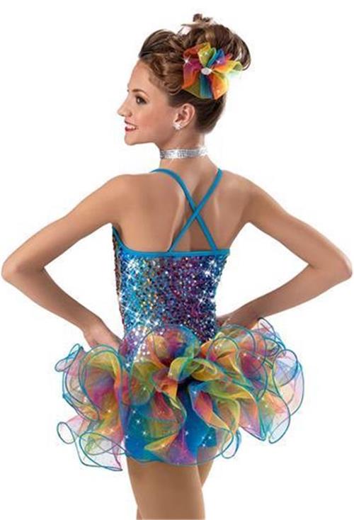 Pre-Owned Costume Medium Child Multi Weissman Medium Child Jazz Tap clogging Musical Theater Sequin Ruffles Colorful