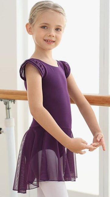 Pre-Owned Leotard Dress Danshow Medium Child Purple Ballet Tap Flutter Sleeve