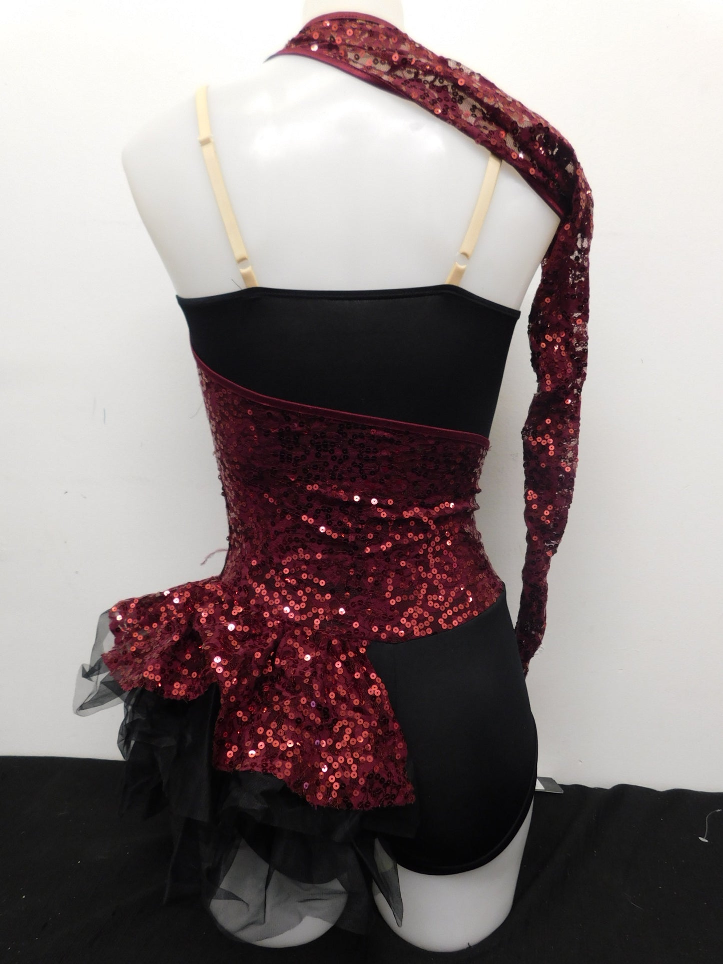 Pre-Owned Costume Small Adult Burgundy Weissman 7948 Jazz Tap Acro Contemporary One Shoulder Biketard