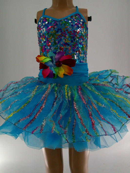 Pre-Owned Costume Costume Gallery  15304 Small Child Turquoise  Dress Jazz Sequin