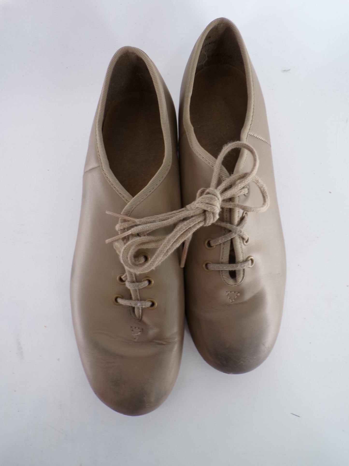 Pre-Owned Tap Shoes Capezio Adult 7M Tan Oxford Leather Lace Up Full Sole